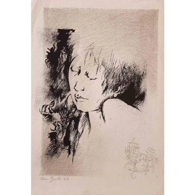 Woman is an original offset print realized by Leo Guida in 1962. Good Conditions. The artwork is depicted through strong...