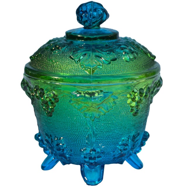 Mid-Century Modern Glass Lidded Bowl W/ Grape-Pattern For Sale - Image 3 of 7