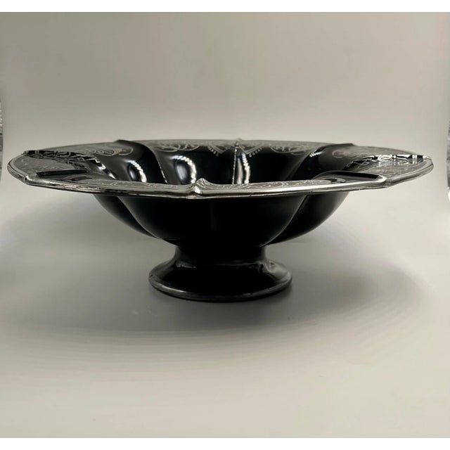 Early 20th Century Floral Sterling Silver Black Amethyst Glass Footed Bowl For Sale - Image 4 of 13