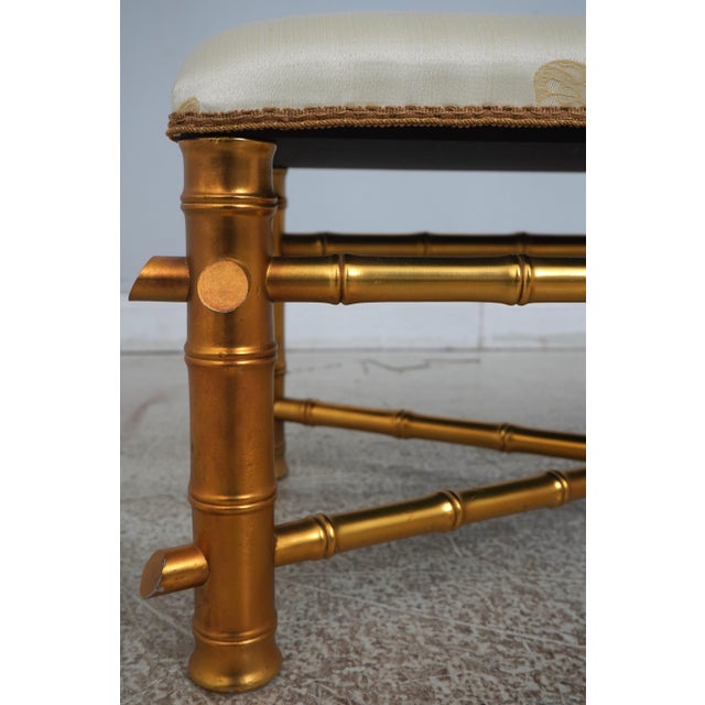 Decorator Newly Upholstered Gold Bamboo Form Bench For Sale - Image 9 of 12
