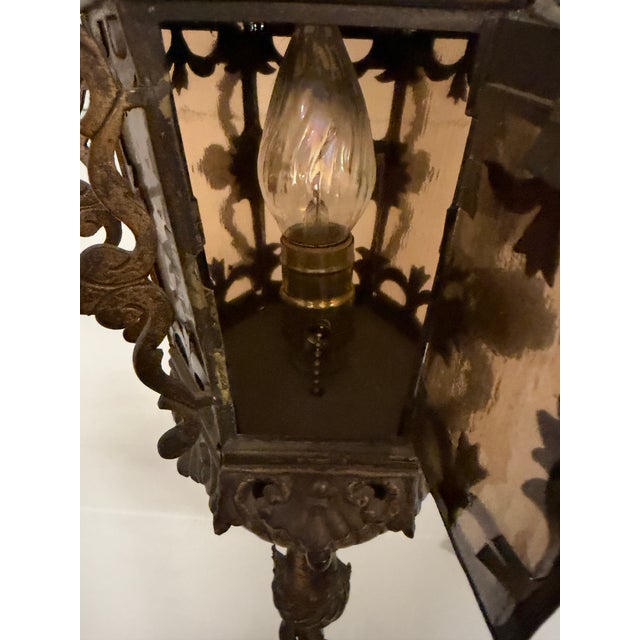 Metal Vintage Italian Renaissance Revival Gilt-Metal and Iron Floor Lanterns — Matching Pair, 76 Inches Tall For Sale - Image 7 of 11