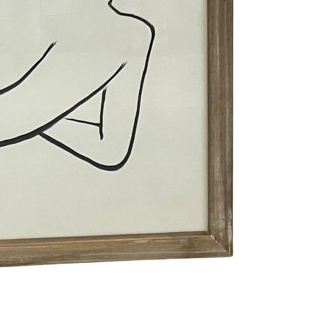 1970s Contemporary Minimalist Reclining Nude Figure Line Drawing in Wood Frame. For Sale - Image 4 of 10