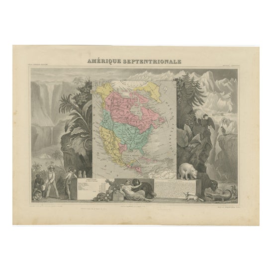 Antique Map of North America with Texas Republic by Levasseur, 1845 For Sale