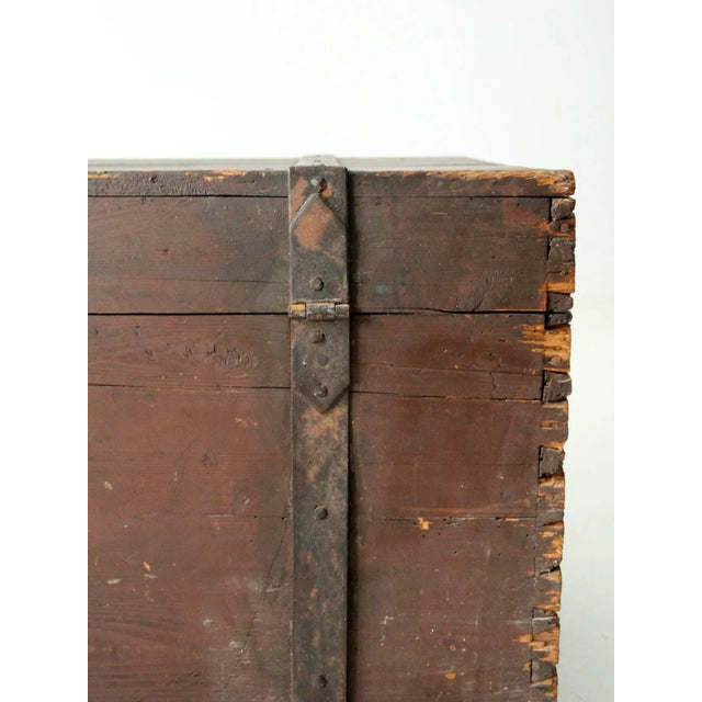 Antique Flat Top Wooden Trunk For Sale - Image 9 of 13