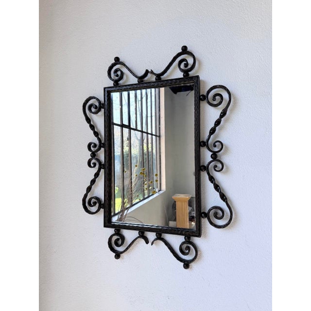 Black Brutalist Wrought Iron Mirror, 1940s For Sale - Image 8 of 18