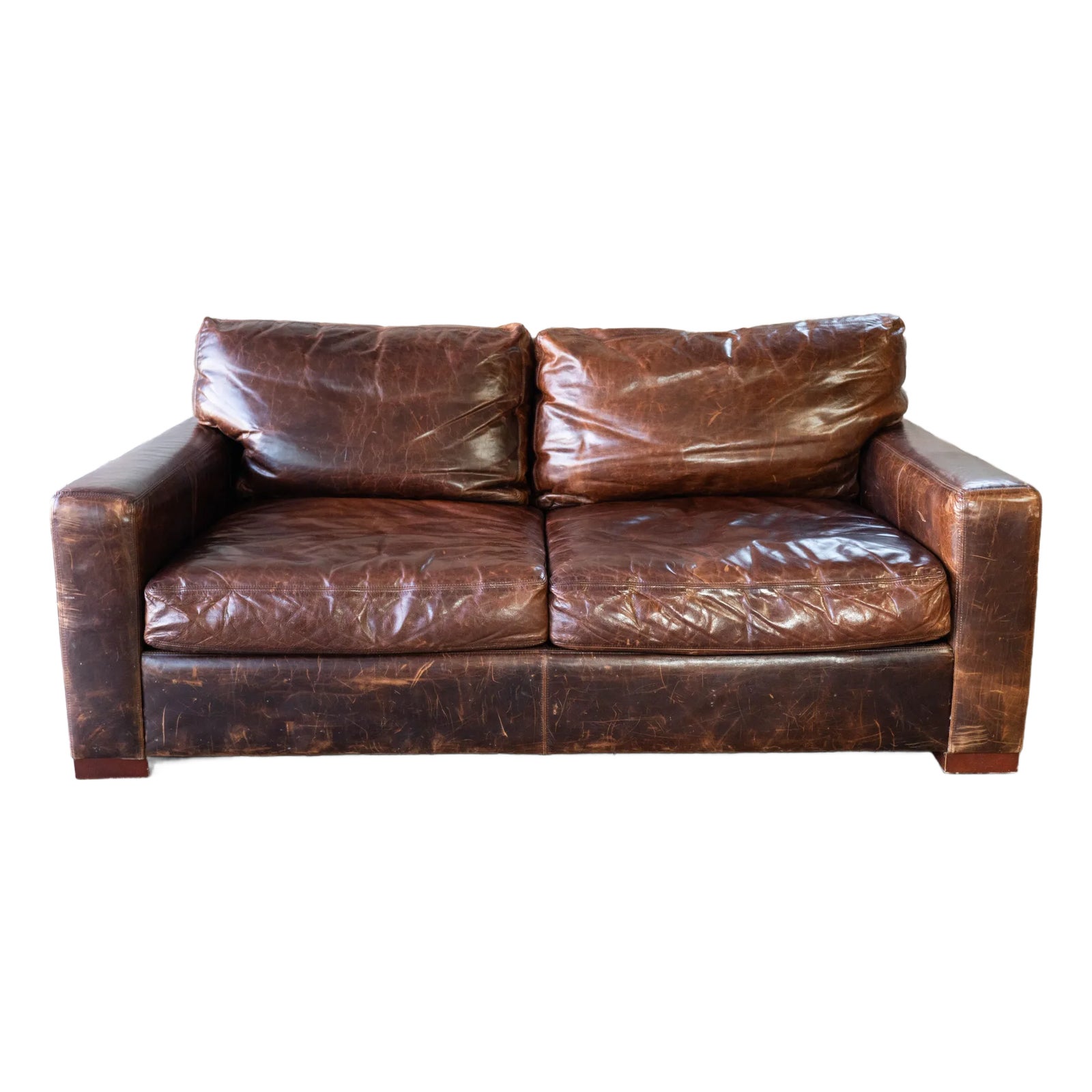 Restoration Hardware Maxwell Distressed Cigar Luxe Leather Sofa