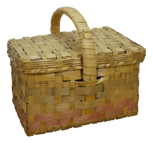 Vintage Woven Wicker Rattan Country Farmhouse Lidded Storage Basket 14"