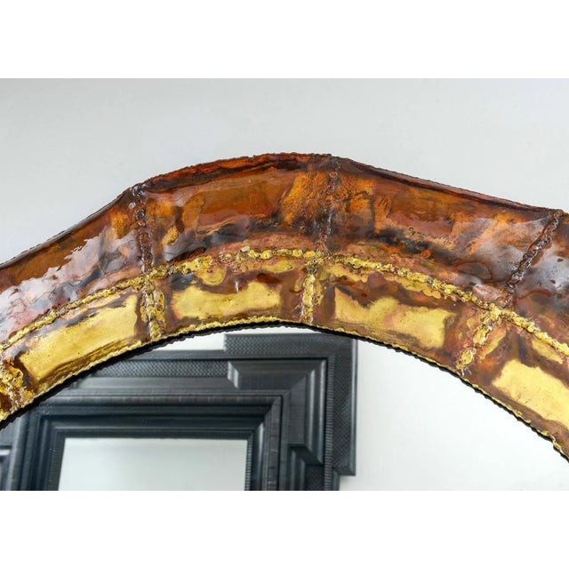 Bespoke Italian Brass and Copper Enameled Mirror For Sale - Image 4 of 8