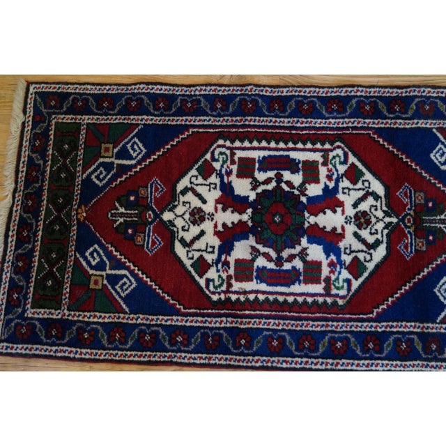 Tribal Hand Knotted Blue Wool Tribal Rug - 1′11″ × 3′8″ For Sale - Image 3 of 6