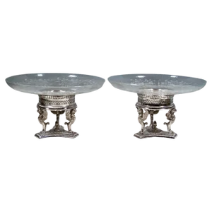 Silver Centerpieces with Glass Bowls by Bruckmann & Sons for Knewitz, 1920s, Set of 2