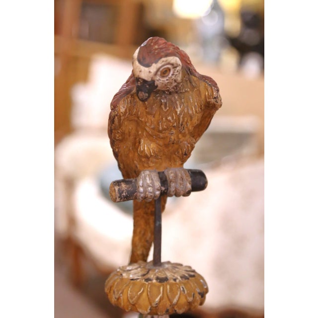 Pair of Mid 19th Century Italian Carved and Painted Parrot Candlestick Stands For Sale - Image 4 of 12