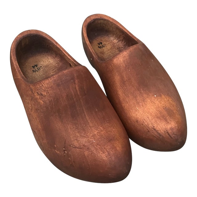1970s Pair of Wooden Hand Carved Clogs For Sale