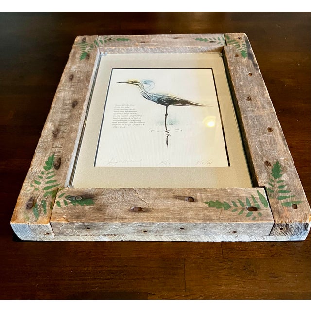 1990s 1990s Framed Limited Edition Etching With Poem by Ellen Kort, Featuring Reclaimed Barn Wood Frame For Sale - Image 5 of 14