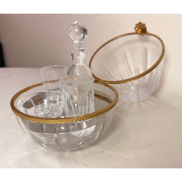 This vintage handmade gilt brass and cut crystal caviar egg bar set is a luxurious and elegant addition to any dining set....