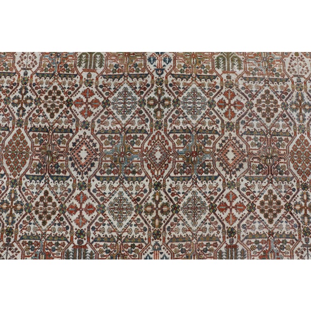 Early 20th Century Antique Persian Joshegan Rug in Ivory Background With Blue, Green, & Copper 7'10 X 10'9 For Sale - Image 5 of 11