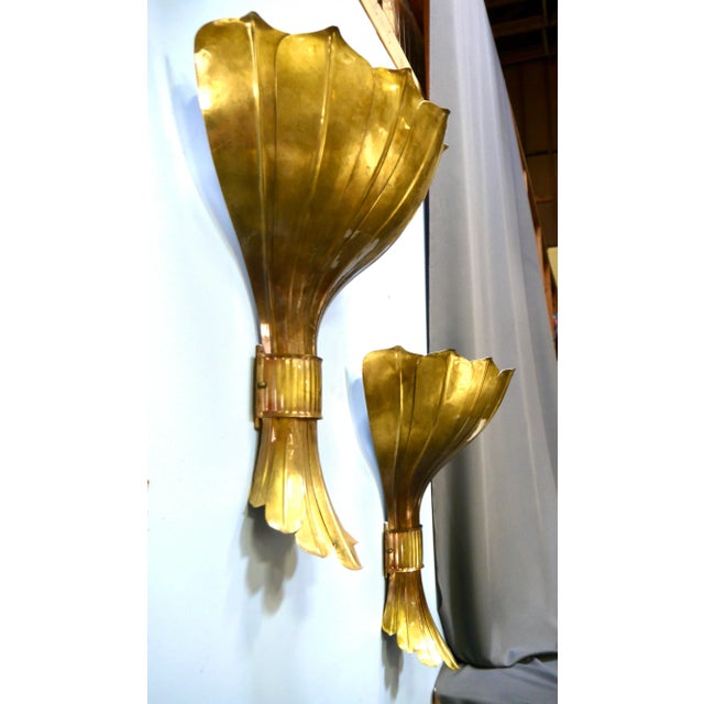 Art Nouveau 26" Massive Brass Wall Sconces, Pair For Sale - Image 3 of 7