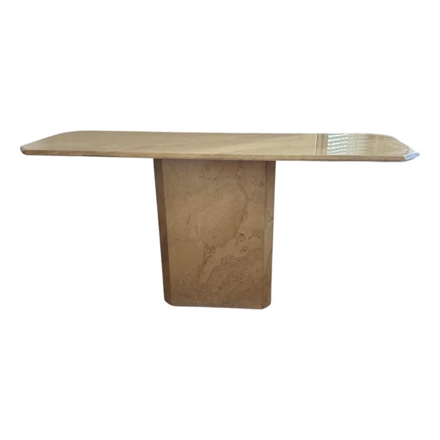 Travertine Pedestal Console Table - Deep Cream For Sale