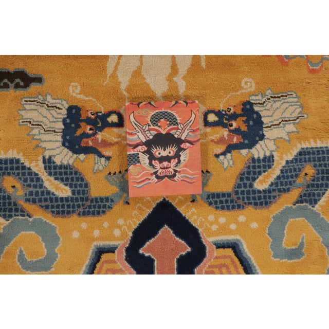 Antique Chinese Ningxia Pillar Runner With Golden Celestial Dragons - Rug & Kilim For Sale - Image 10 of 13