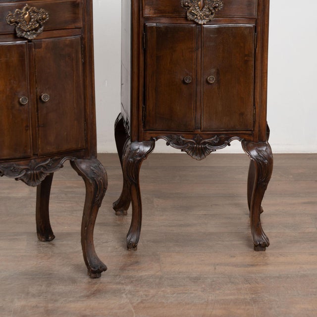 Pair, Early 20th Century Portuguese Walnut Small Cabinets or Nightstands For Sale - Image 10 of 11
