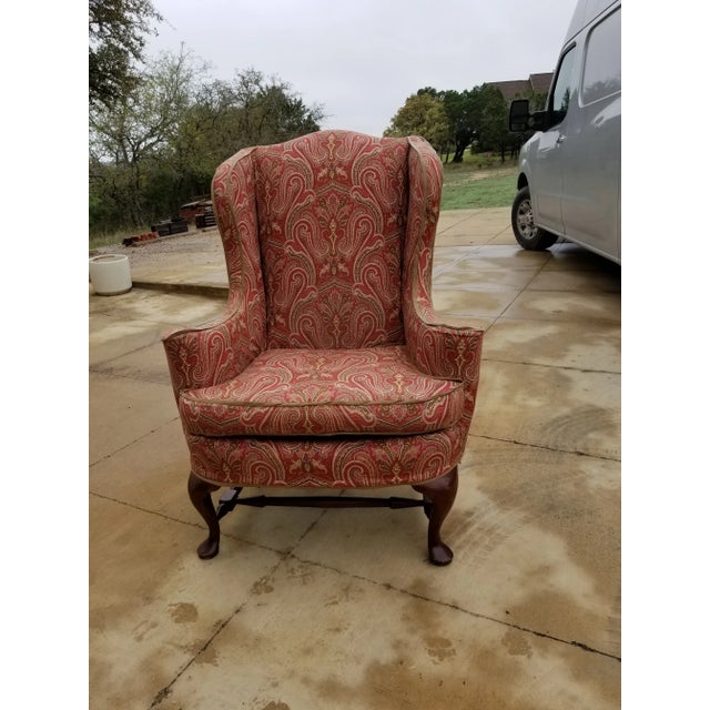 American 1980s Paisley Slip Covered Wingback Chair For Sale - Image 3 of 10