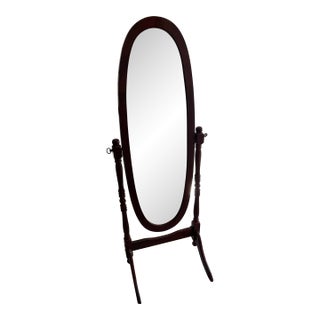 Traditional Oval Cheval Mirror – Dark Wood Full-Length Tilt Mirror For Sale