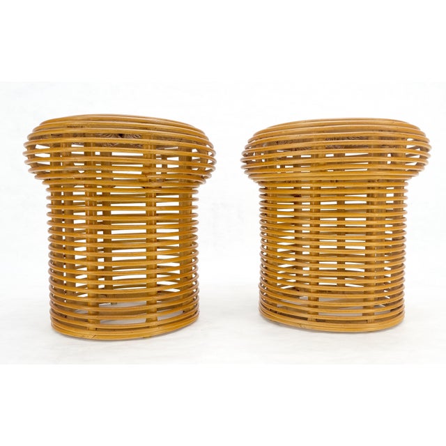 Franco Albini Pair of Mushroom Shape Wicker Side End Tables MINT For Sale - Image 4 of 11