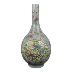 Chinese Vintage Porcelain Vase Qing Dynasty Qianlong Marked Crackle Glaze Famille Verte Porcelain Danping Hand Painted Double Phoenix Pattern