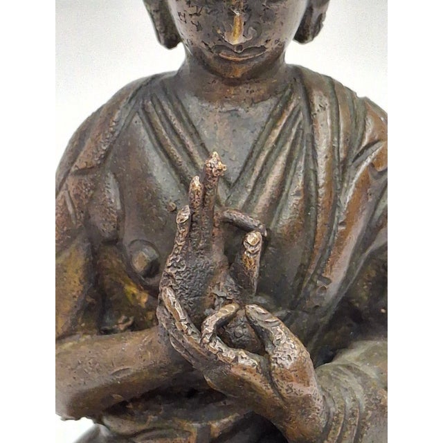 18thC Tibetan Bronze Lama Statue - Heavy 10oz Portrait Monk Dharmachakra Mudra For Sale - Image 10 of 18