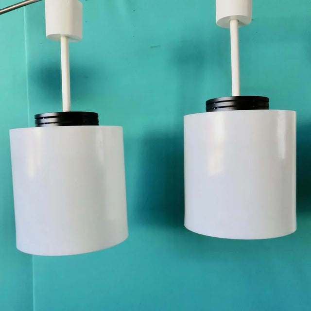 1960s French Cylindrical Suspension Lamps in White Resin, 1970s, Set of 3 For Sale - Image 5 of 7