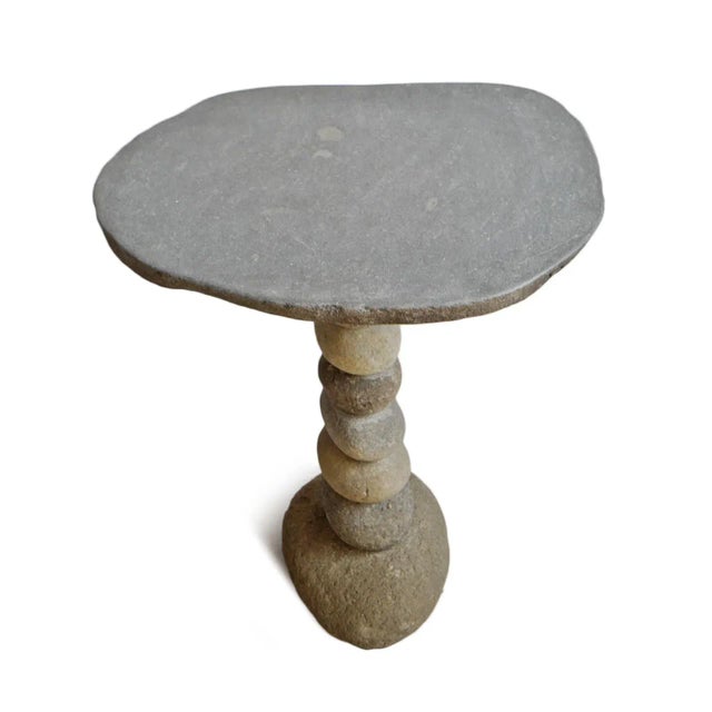 Contemporary Organic Modern Vintage Stacked River Rock Bistro Table For Sale - Image 3 of 6