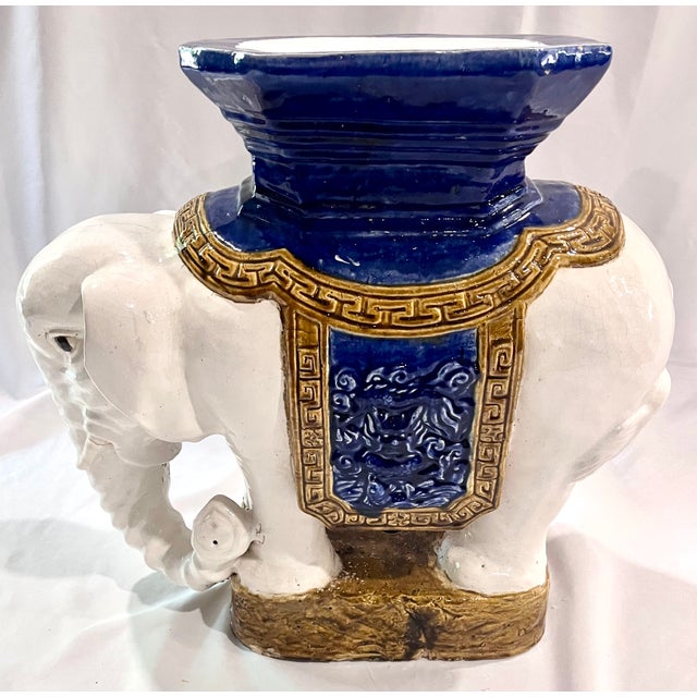 Striking mid-20th-century Chinese Shiwan ceramic elephant garden stool. Beautifully molded and full of character, this...