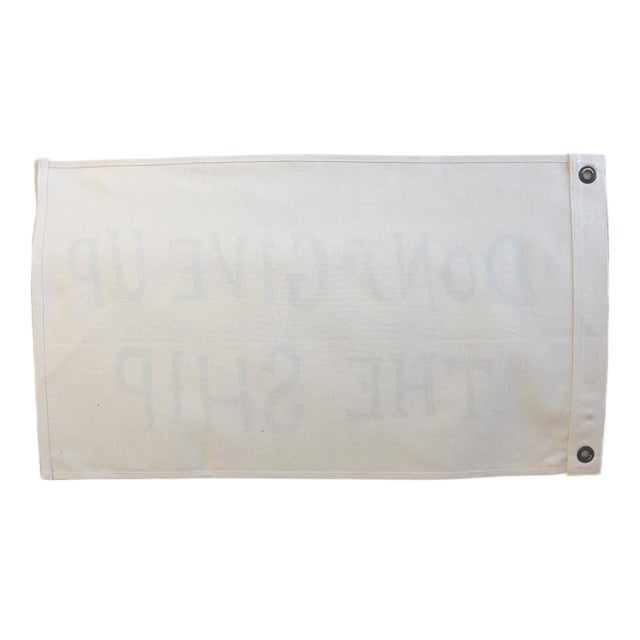 2020s Boho Chic Nautical Beach House Themed "Dont Give Up the Ship" Off-White and Blue Textile Flag For Sale - Image 5 of 6