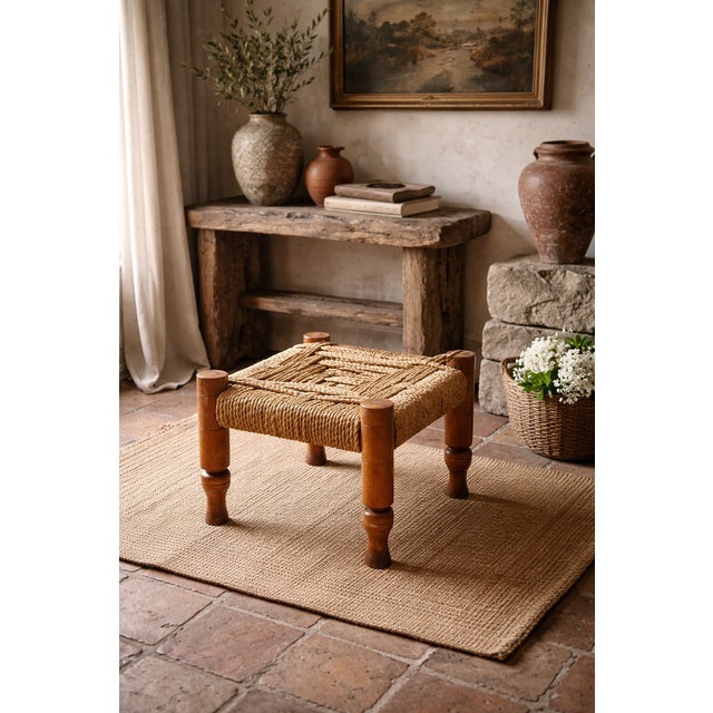 Rope and Wood Stool attributed to Adrien Audoux and Frida Minet, France, 1950s For Sale - Image 6 of 6