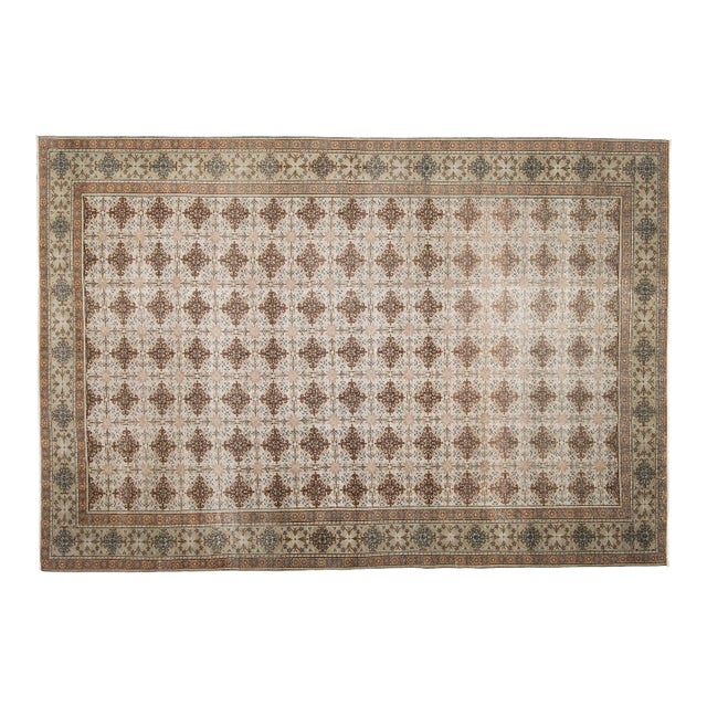 1970s Vintage Turkish Oushak Handmade Wool Cotton Brown Area Rug For Sale