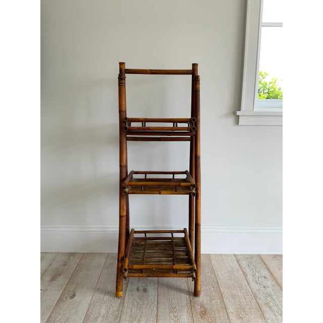 Wood 1960s Rustic Cottage-Style Folding Bamboo Etagere For Sale - Image 7 of 13