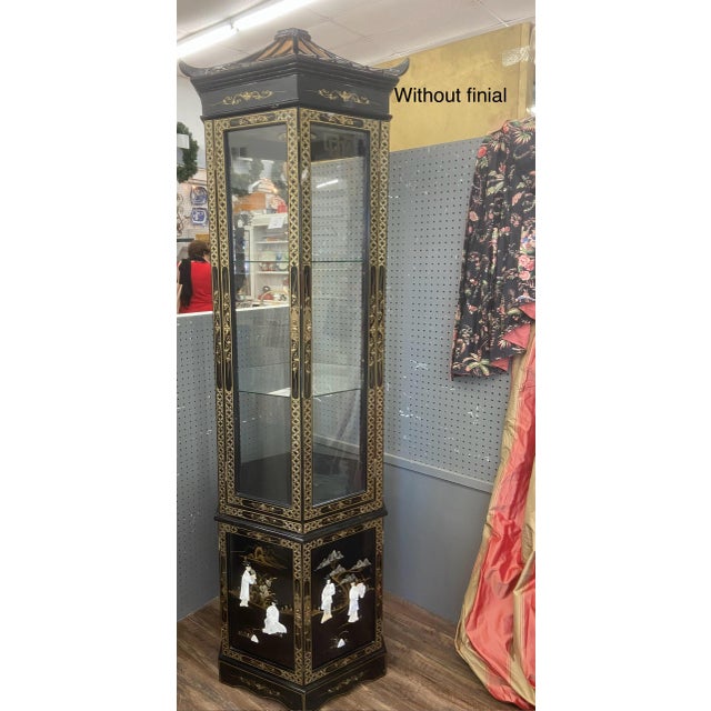 Vintage Pagoda Chinoiserie Illuminated Curio Cabinet - 4 Pieces For Sale - Image 4 of 12