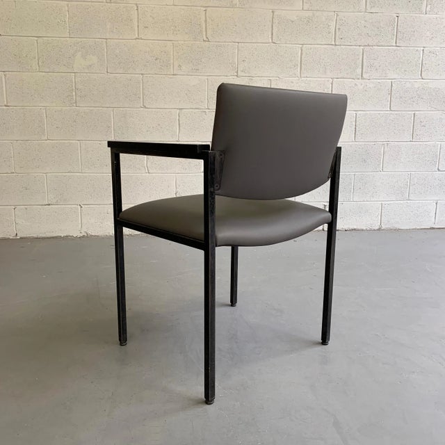 Dark Gray Mid-Century Modern Steel Frame Leather Armchair For Sale - Image 8 of 10