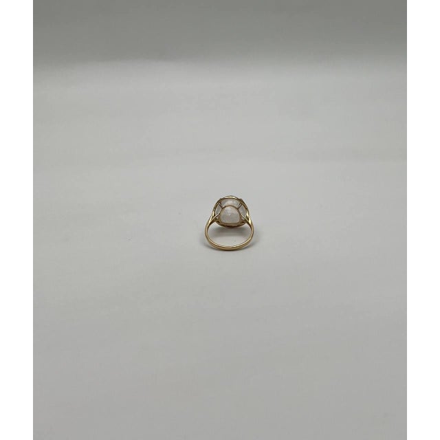 White Moonstone Diamonds Halo Set 14 Yellow Gold Statement Unique Cocktail Ring, Size 6 For Sale - Image 10 of 11