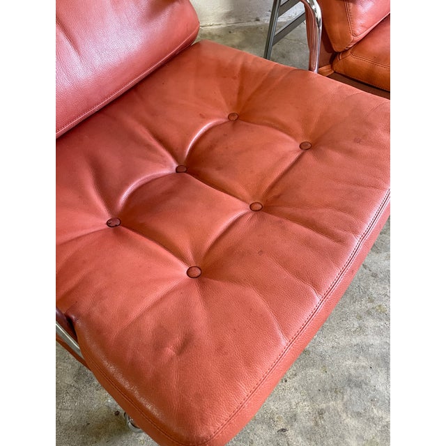 1960s Pair Mid Century Modern "Karin" Chairs by Bruno Mathsson Chrome and Leather For Sale - Image 5 of 15