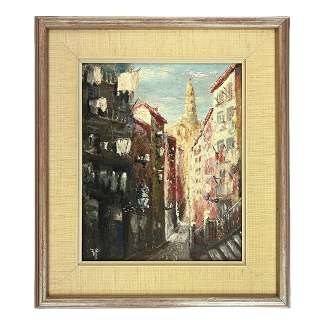 Original Framed and Signed Painting on Canvas of Alfama, Portugal C1968 For Sale