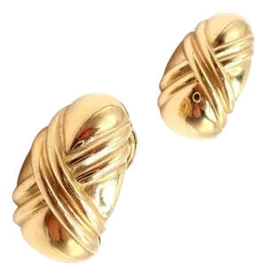 Vintage Bulgari Bvlgari 18k Yellow Gold Roma Double X Huggie Earrings, A Pair