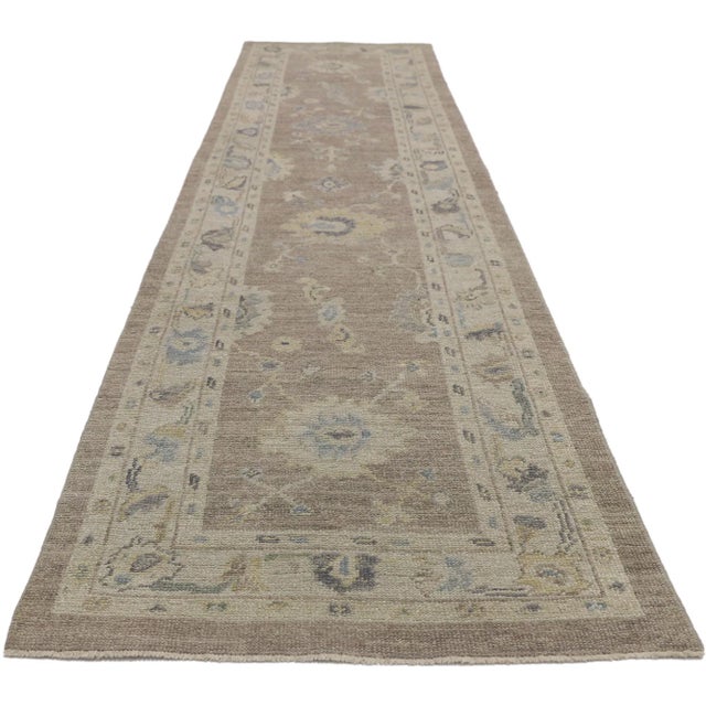 Transitional Contemporary Turkish Oushak Hallway Runner With Transitional Style - 02'09 X 11'07 For Sale - Image 3 of 10