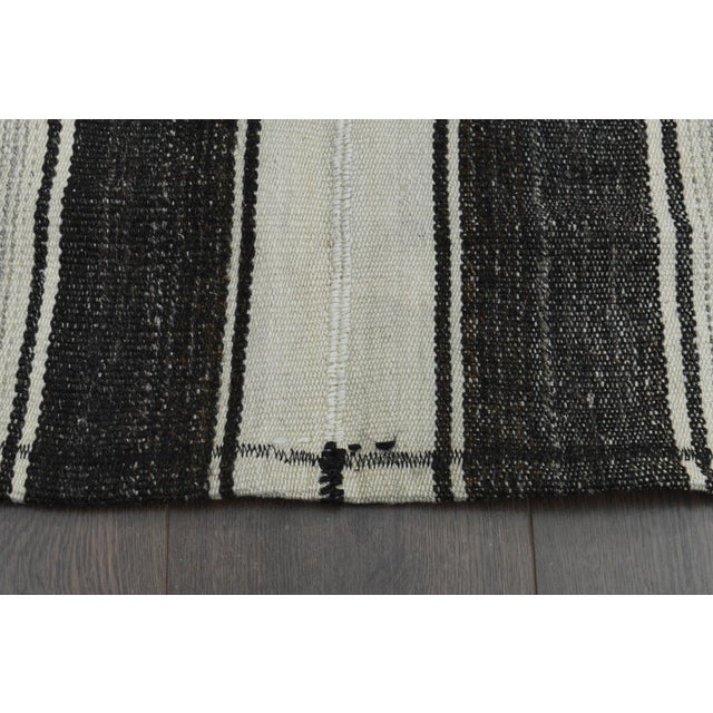 Mid-Century Modern Black Beige Kilim Handmade Wool Antique Area Rug For Sale - Image 3 of 11