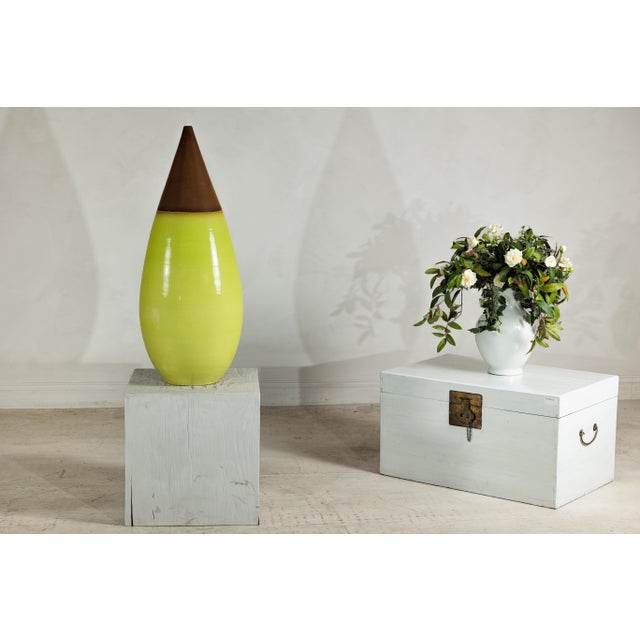 Late 20th Century Large Yellow and Brown Artisan Ceramic Vase with Teardrop Tapered Form For Sale - Image 18 of 18