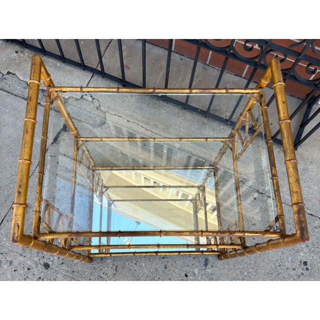 Gold 1960’s Hollywood Regency Faux Bamboo Cocktail Bar Cart For Sale - Image 8 of 11