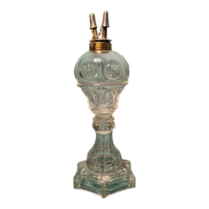 Antique Eapg Bullseye Fleur-De-Lis Glass Whale Oil Lamp Camphene Flint 1850s