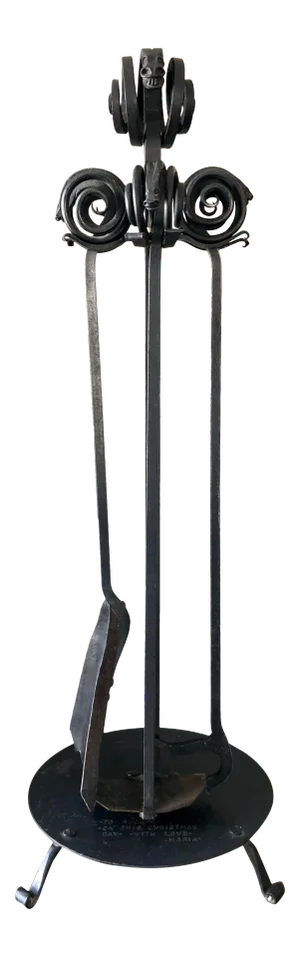Vintage Hand Forged Wrought Iron Ibex Fireplace Tools- a Set