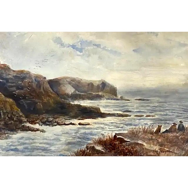 Impressionist John Henry Hill (1839-1922) Original Coastal Landscape W/ Figures C.1900 For Sale - Image 3 of 11