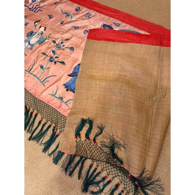 Aqua Ceremonial Chinese Emboidered Hanging Late Qing Dynasty For Sale - Image 8 of 11