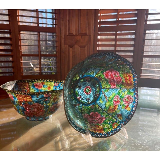 Pair of Large Chinese Cloisonné Plique-à-Jour Bowls For Sale - Image 12 of 12